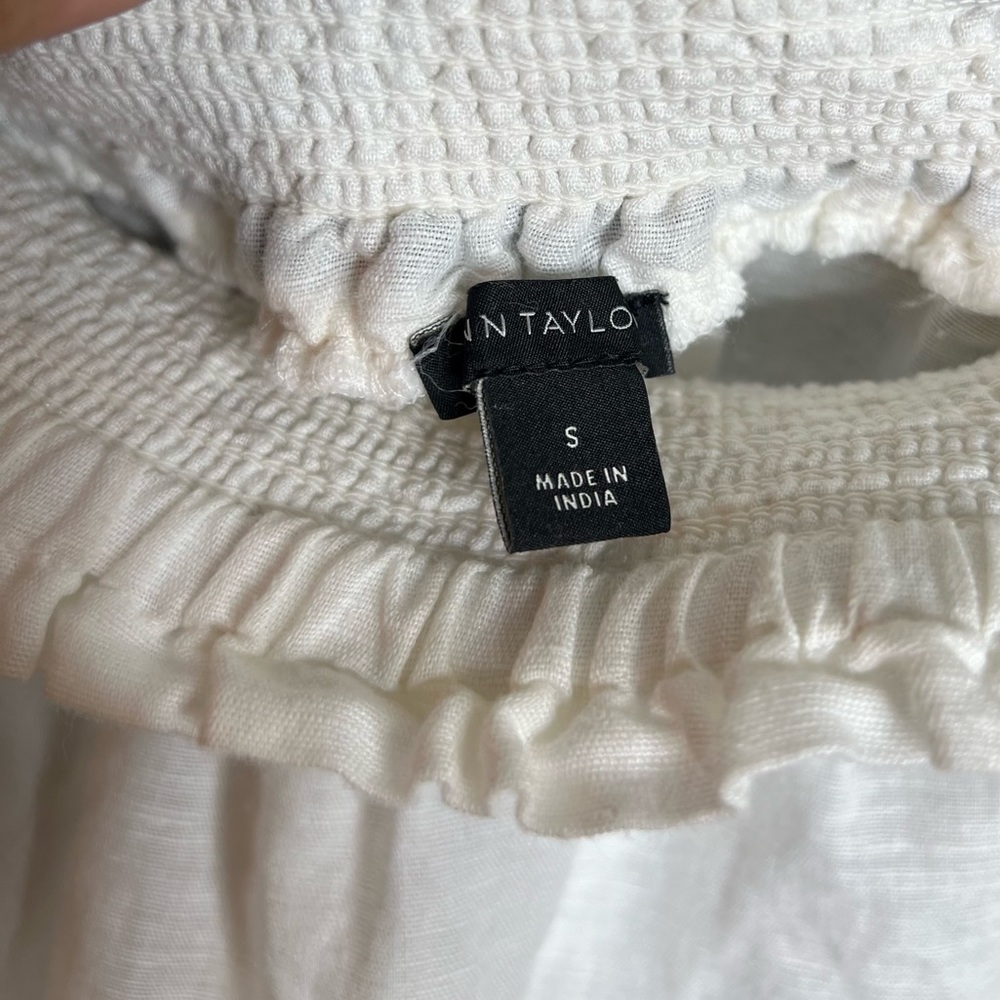 Ann Taylor Linen Cotton Smocked Off The Shoulder Top - Picture 3 of 6